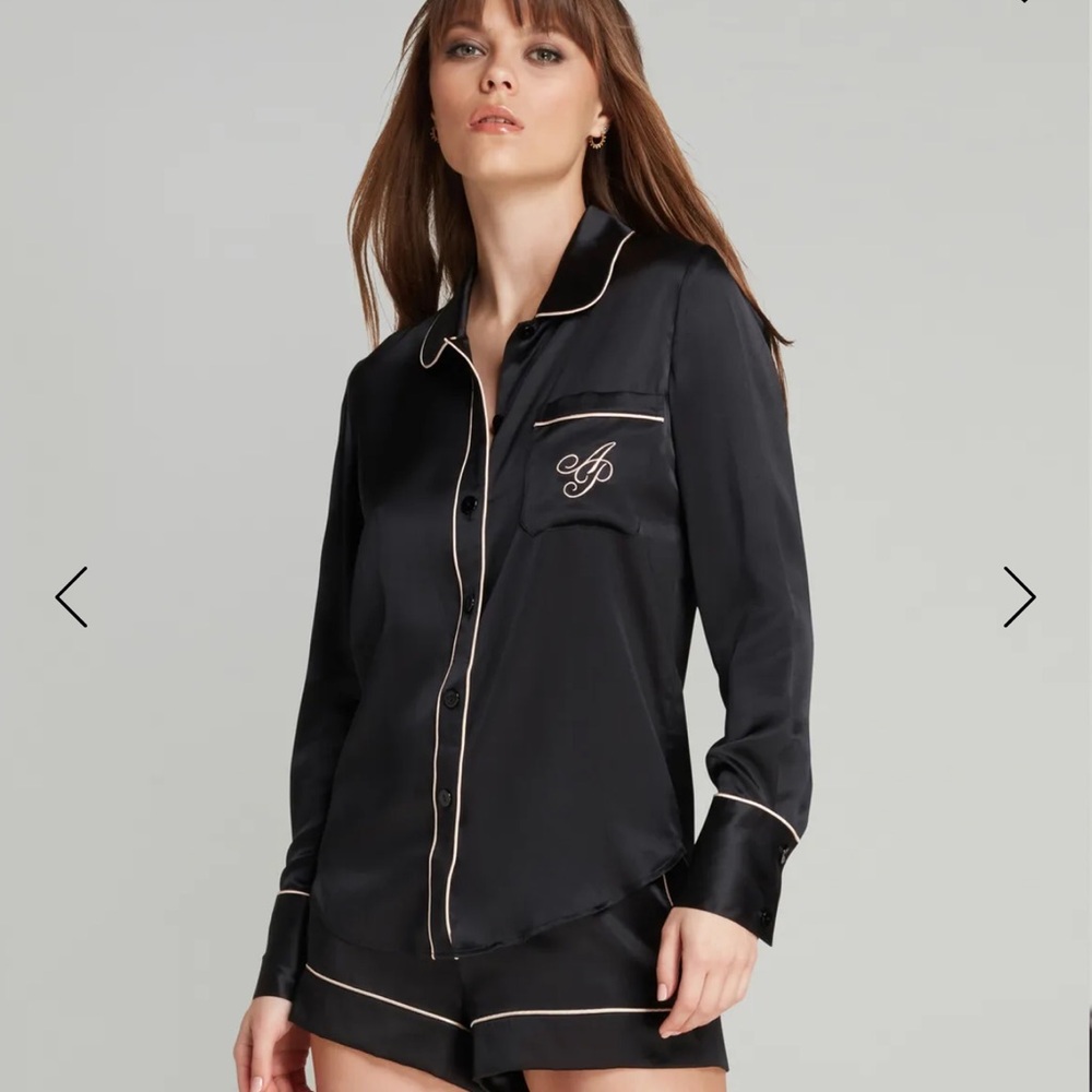 Agent Provocateur Black Silk Pajama top with Cream Accents